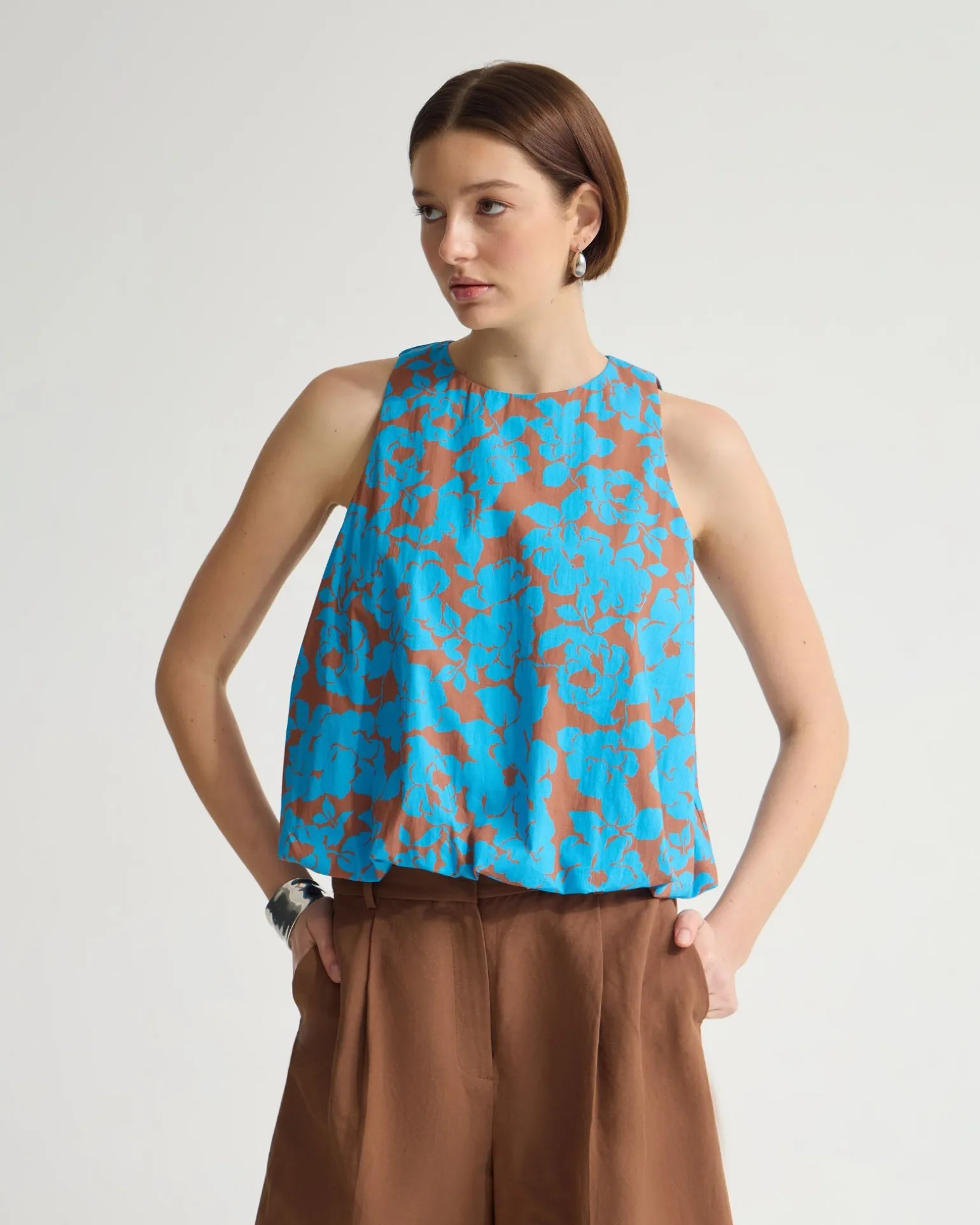 Clover Printed Cotton Shell Top