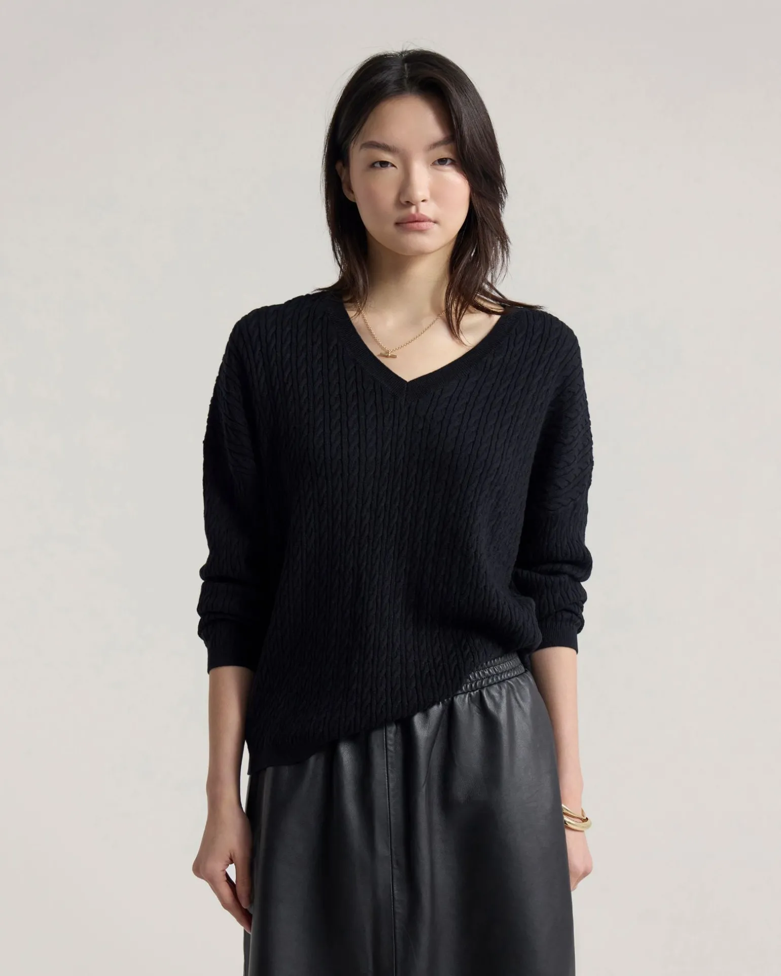 Drew Cable V-Neck Knit