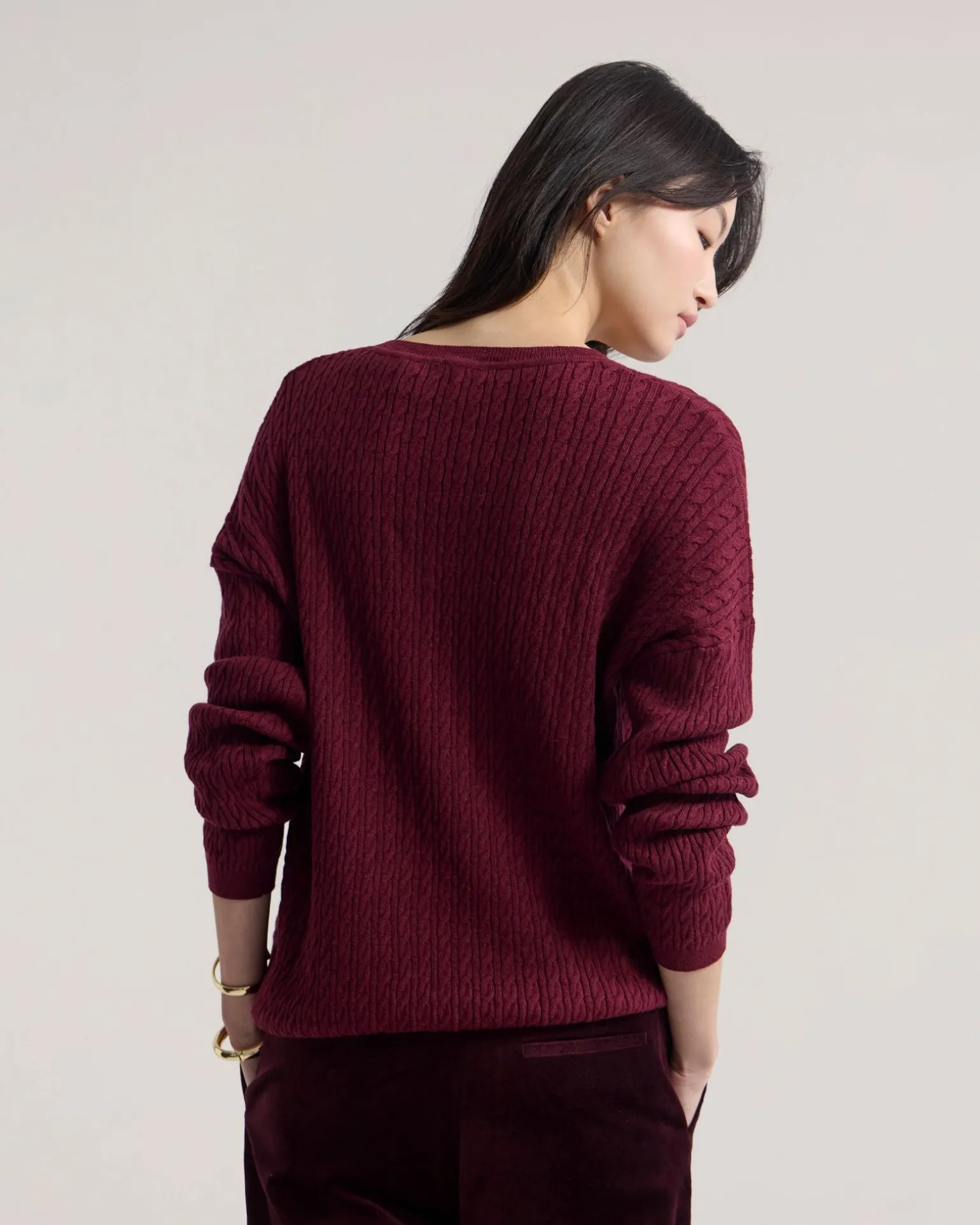 Drew Cable V-Neck Knit