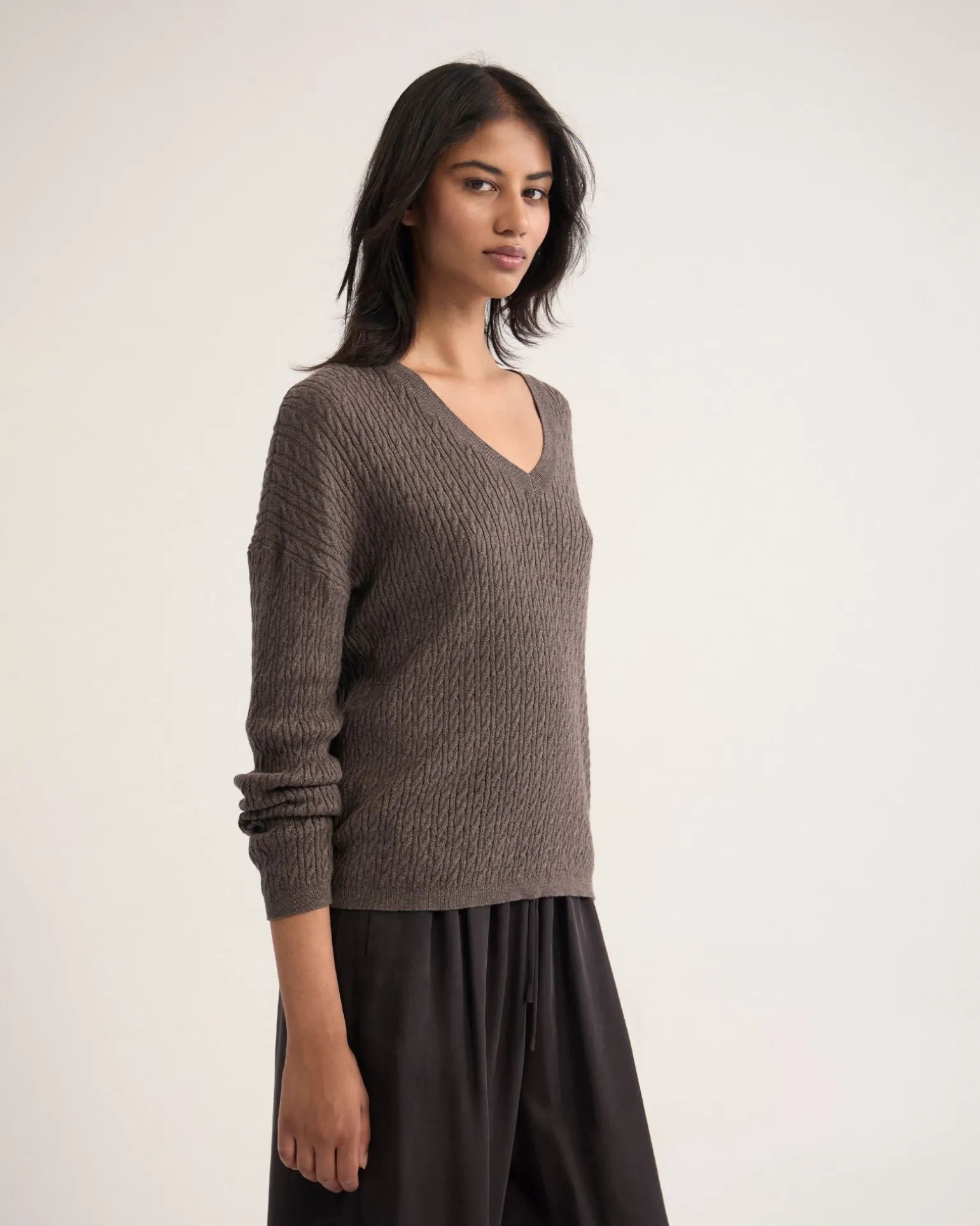 Drew Cable V-Neck Knit
