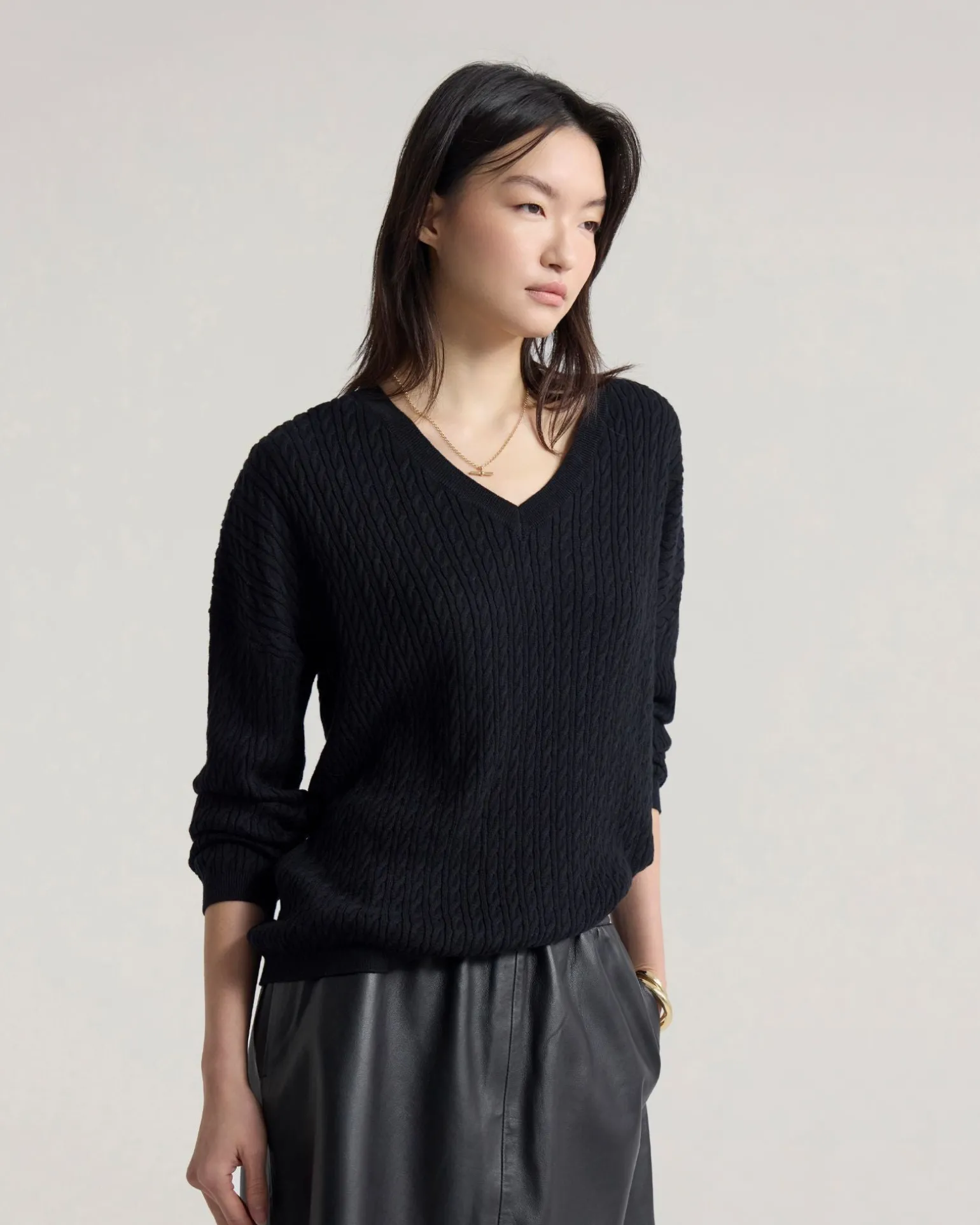 Drew Cable V-Neck Knit