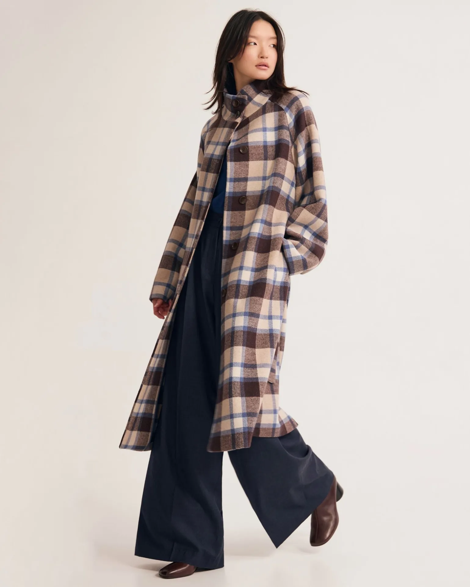 Edi Checked Funnel Collar Coat