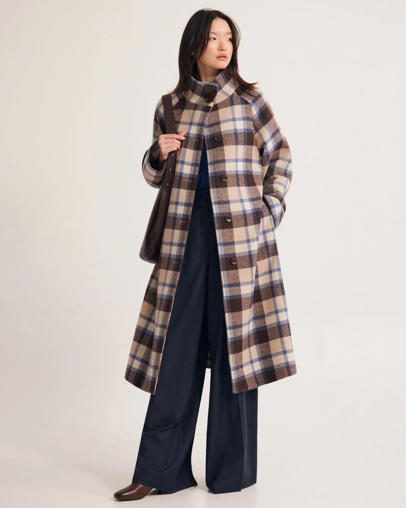 Edi Checked Funnel Collar Coat