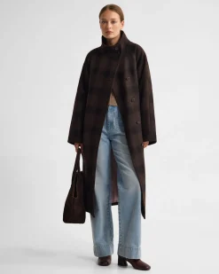 Edi Check Funnel Collar Wool Coat