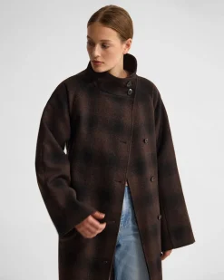 Edi Check Funnel Collar Wool Coat