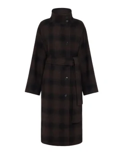 Edi Check Funnel Collar Wool Coat