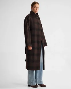 Edi Check Funnel Collar Wool Coat