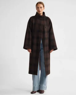 Edi Check Funnel Collar Wool Coat
