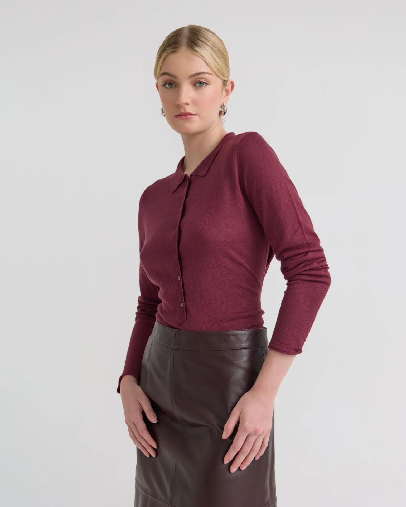 Edwina Silk Blnd Polo Collar Knit