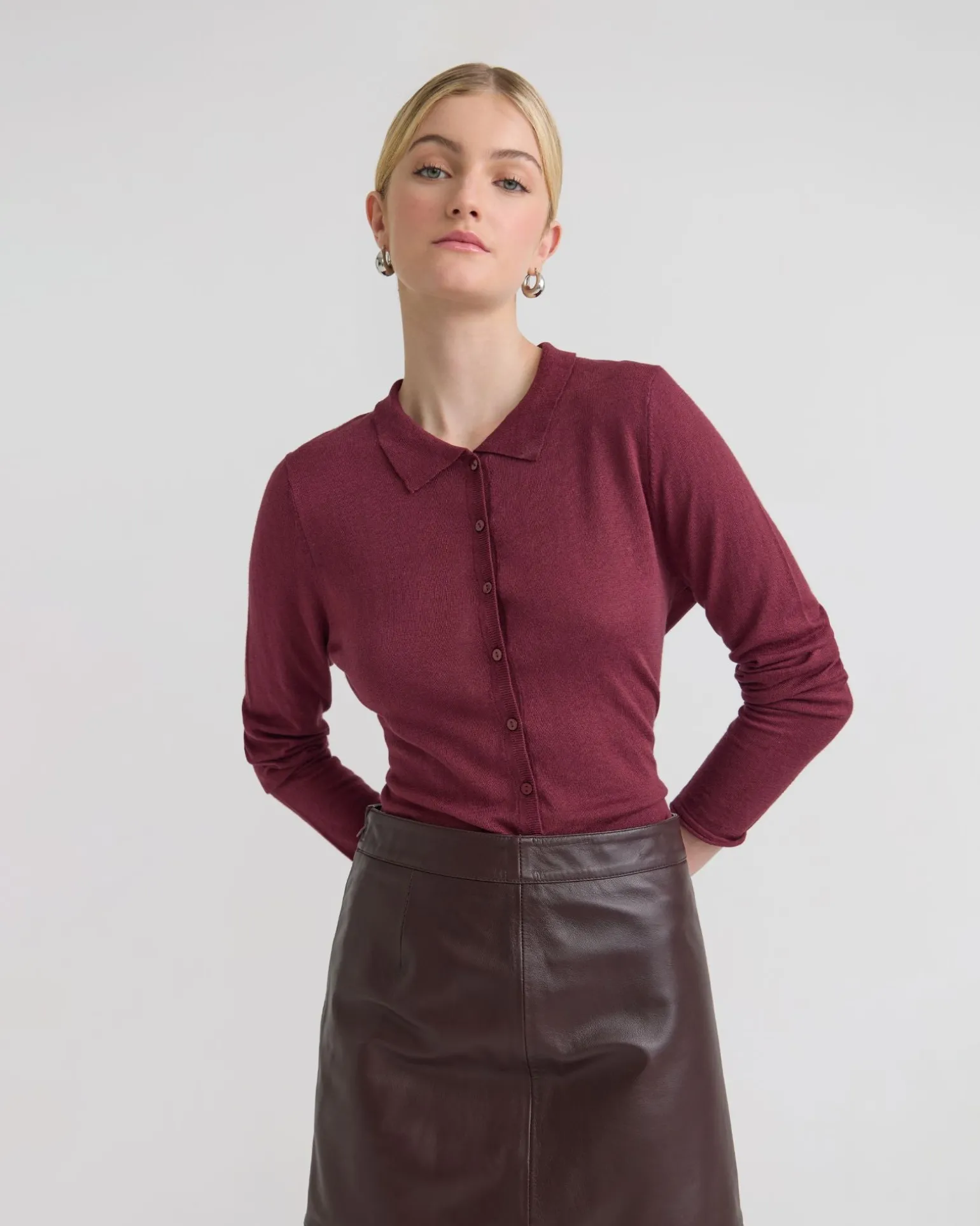 Edwina Silk Blnd Polo Collar Knit