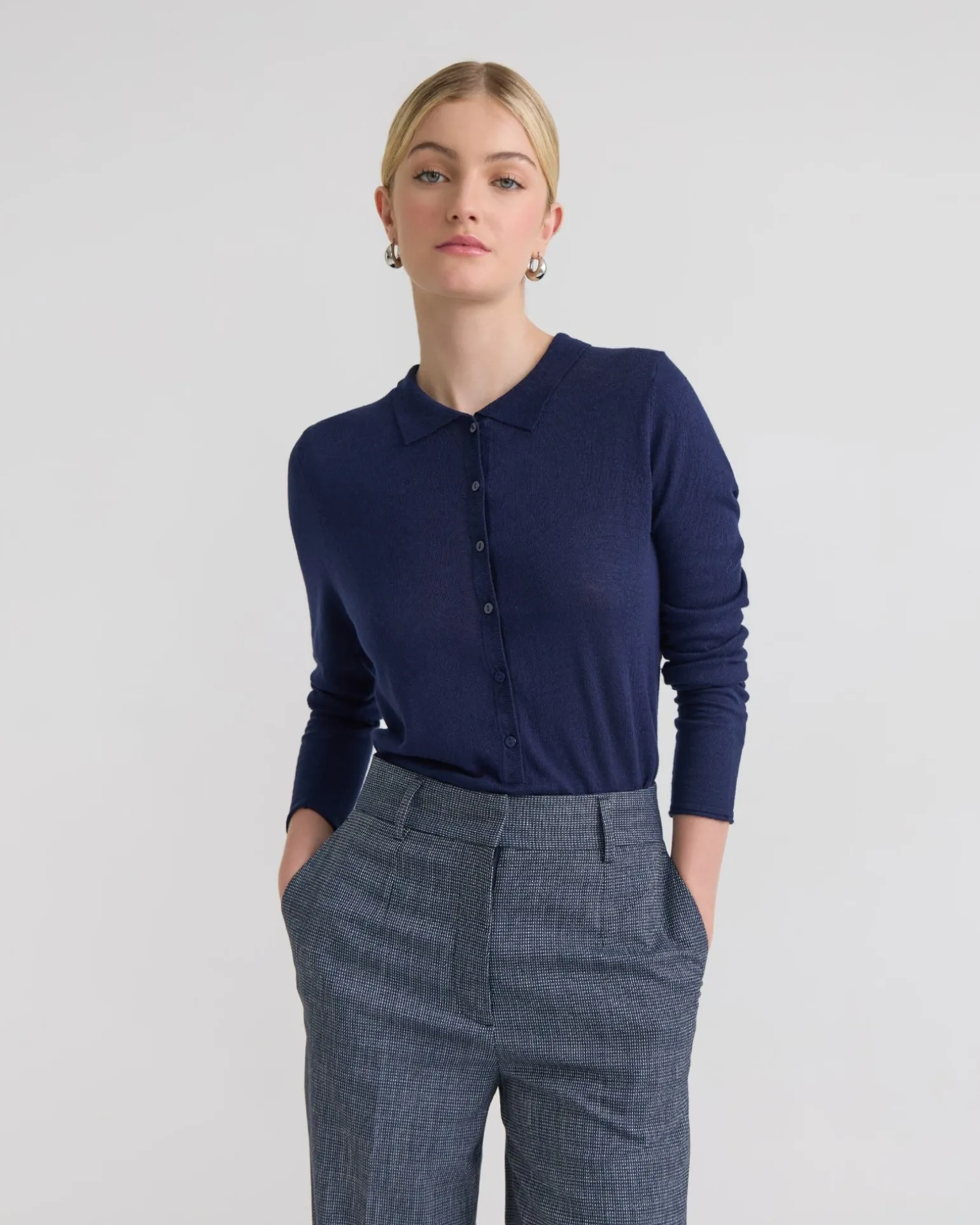 Edwina Silk Blnd Polo Collar Knit