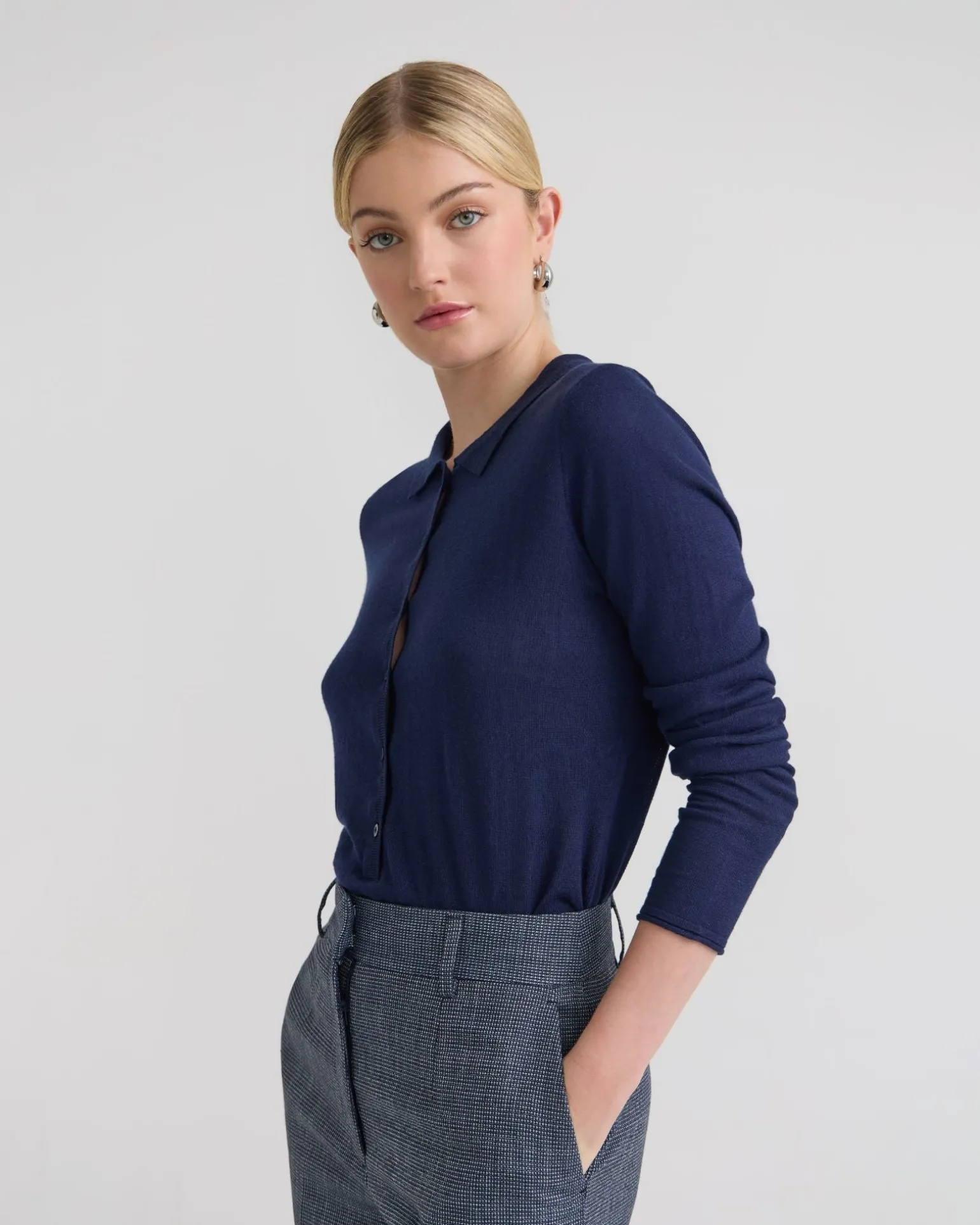 Edwina Silk Blnd Polo Collar Knit