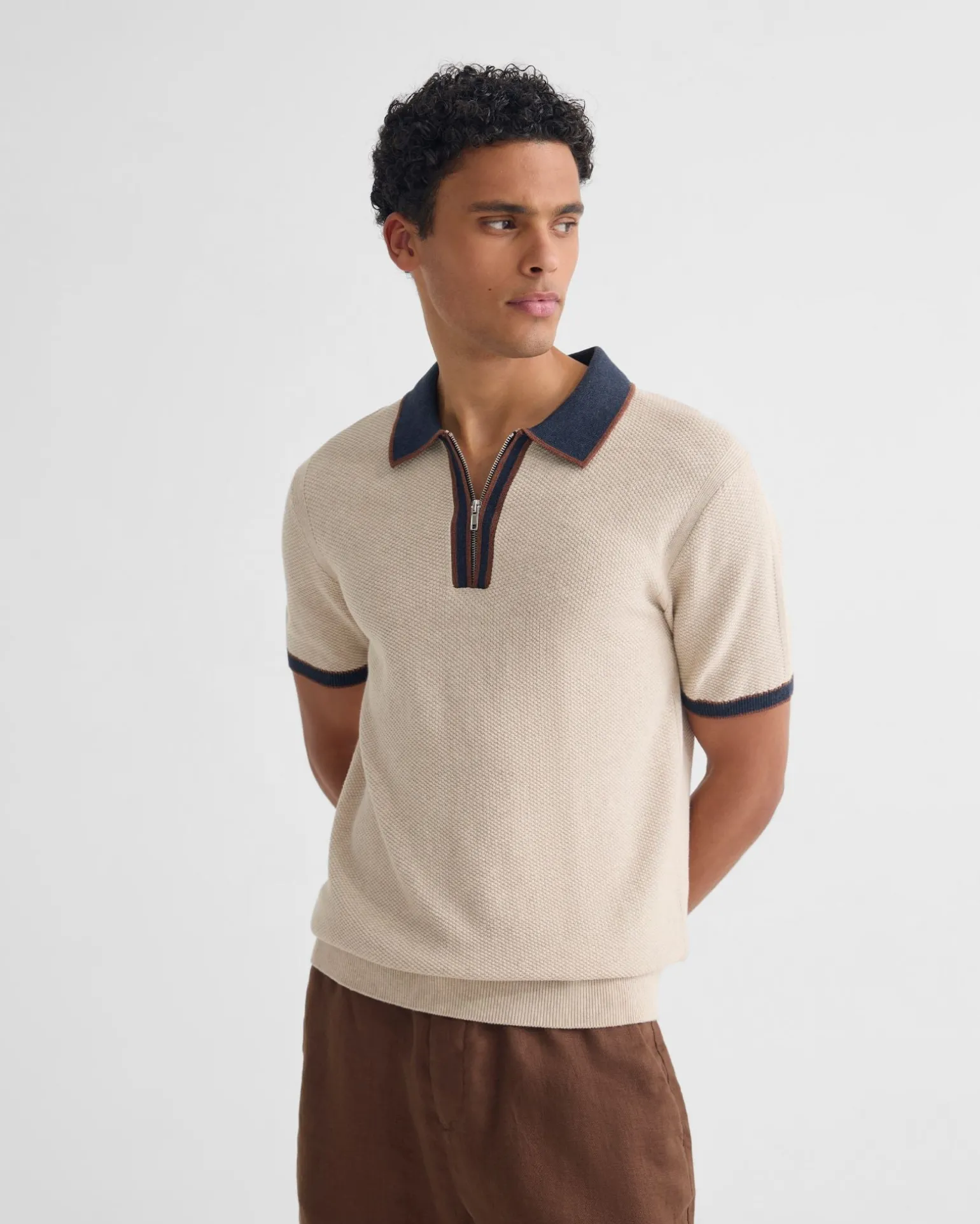 Holden Zip Neck Knitted Polo