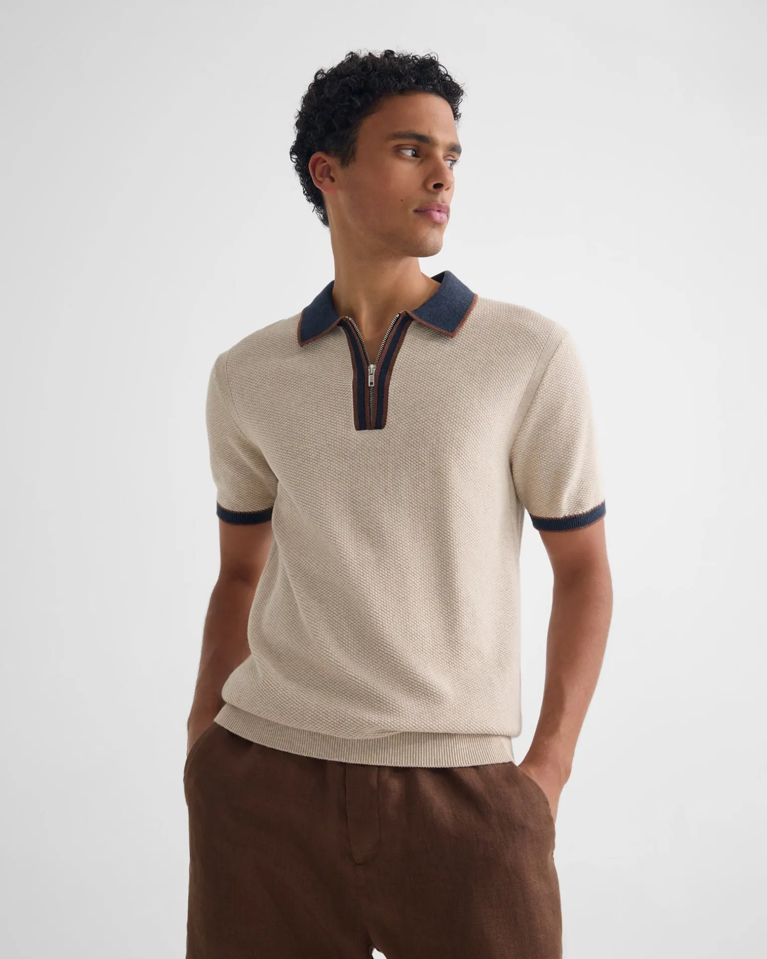 Holden Zip Neck Knitted Polo