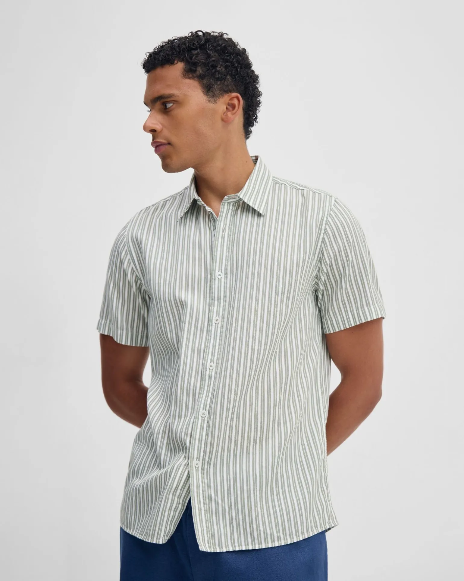 Leyton Short Sleeve Stripe Linen Shirt