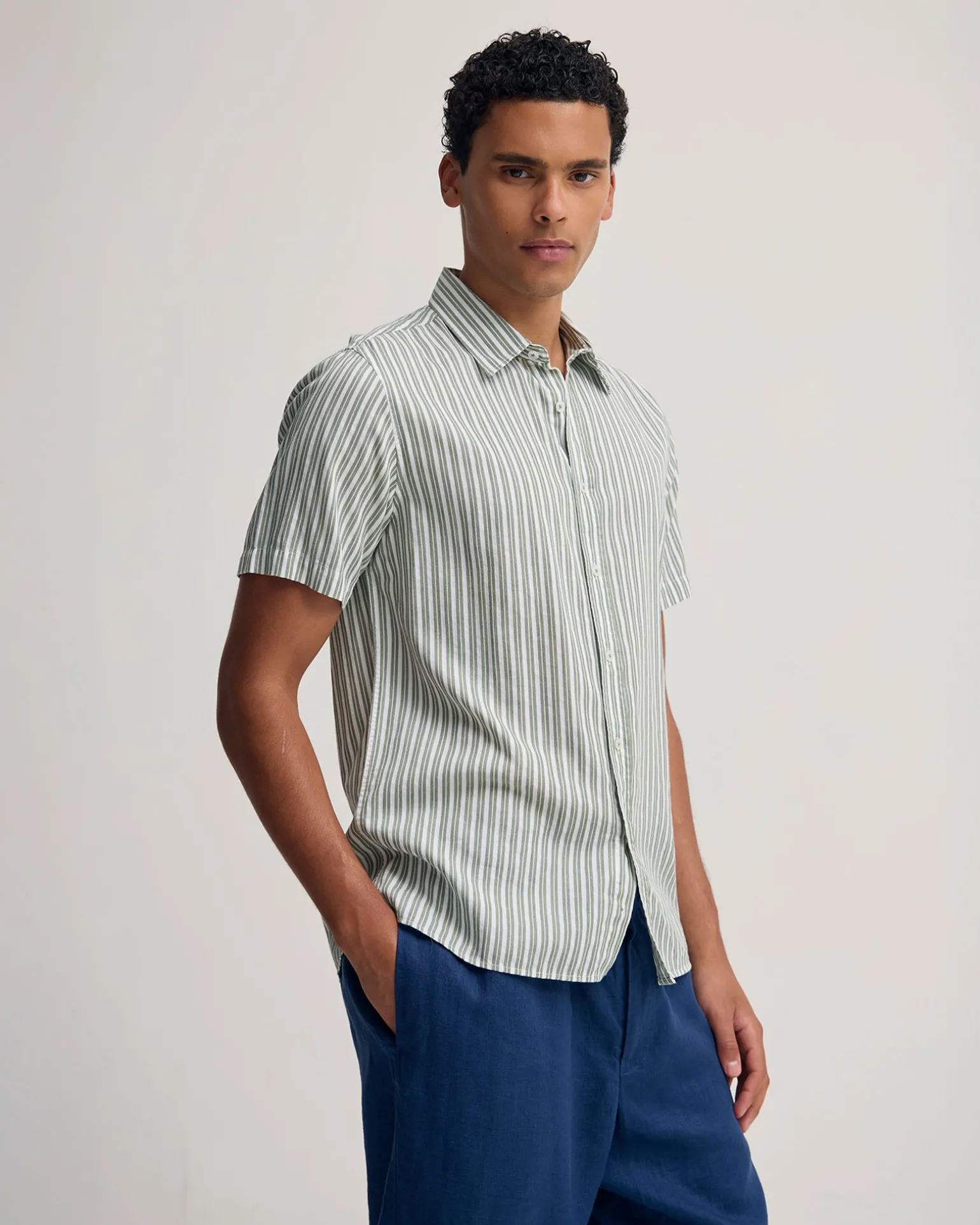 Leyton Short Sleeve Stripe Linen Shirt