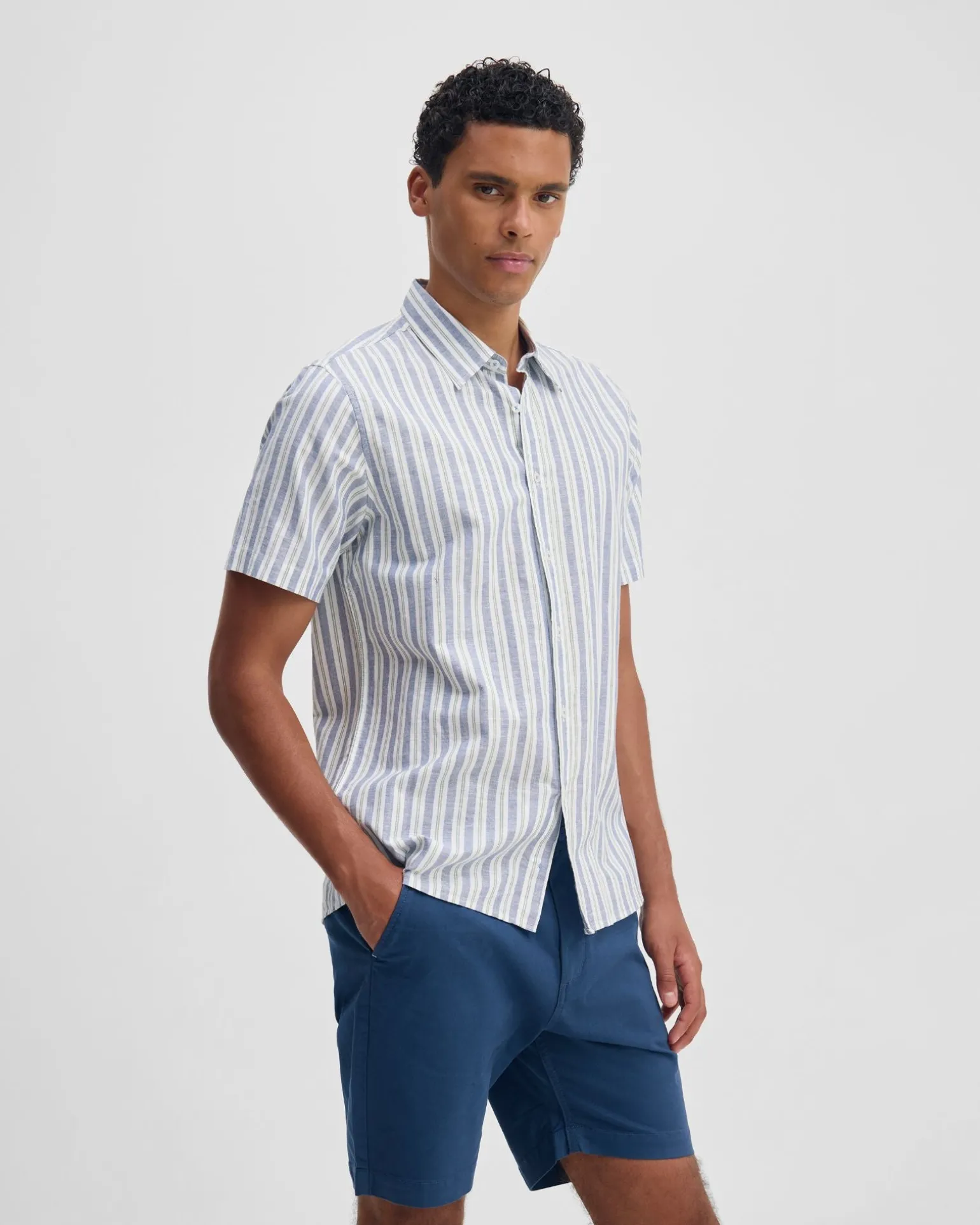 Leyton Short Sleeve Stripe Linen Shirt