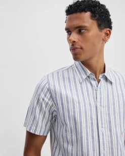 Leyton Short Sleeve Stripe Linen Shirt