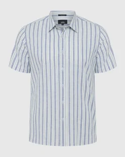 Leyton Short Sleeve Stripe Linen Shirt