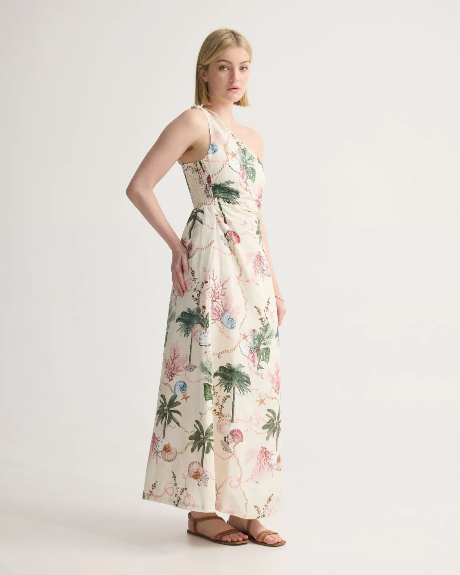 Maja One Shoulder Linen Dress