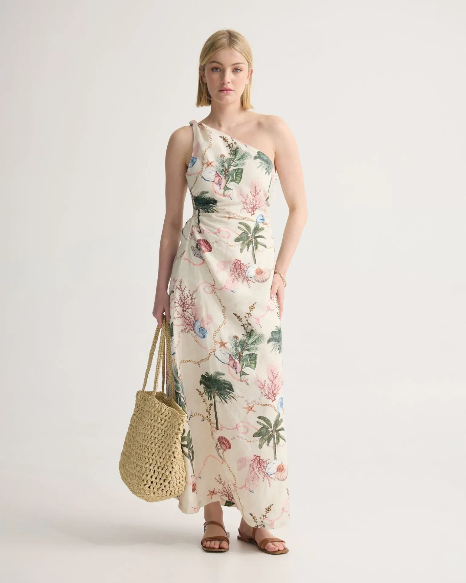 Maja One Shoulder Linen Dress