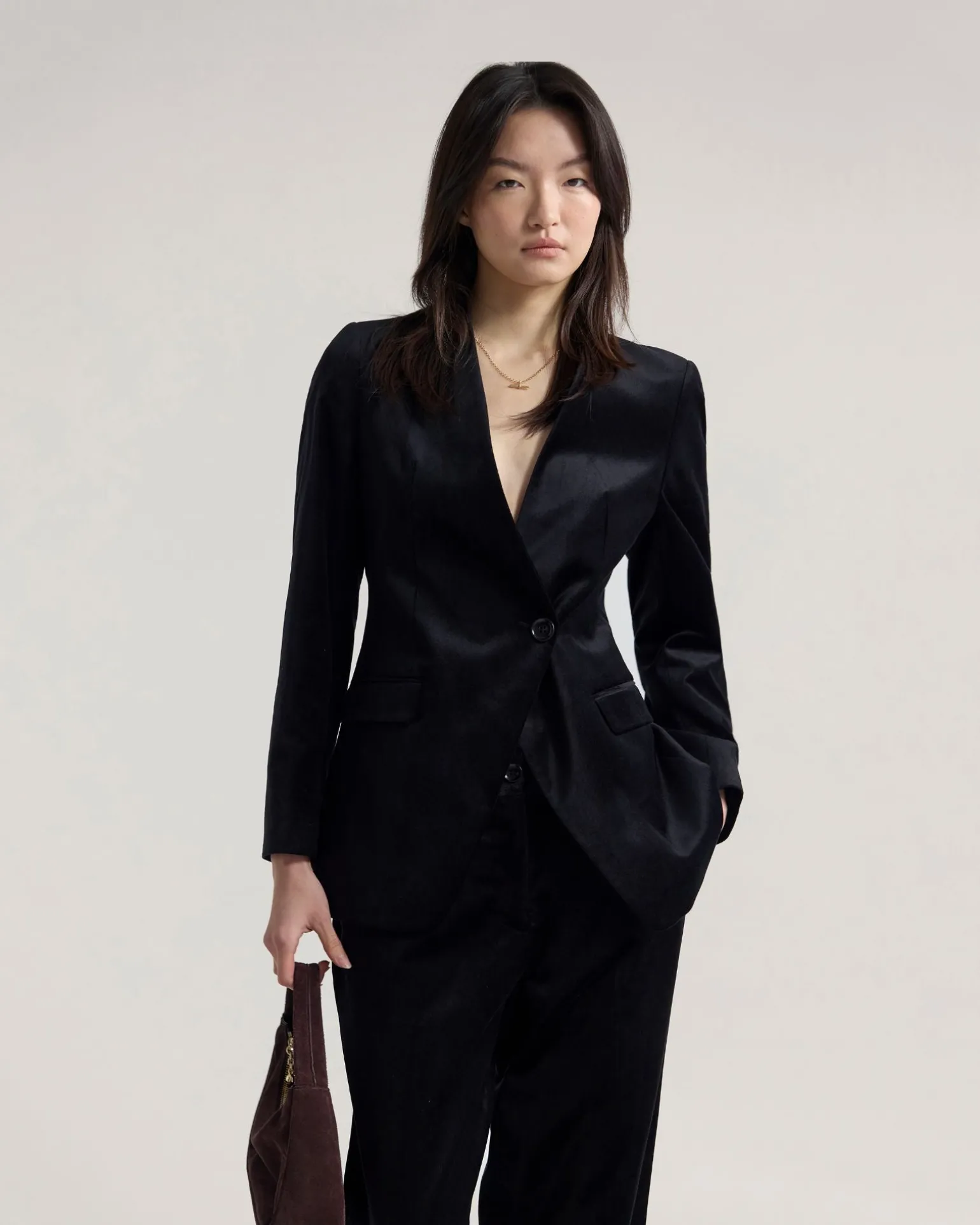 Raffi Velvet Collarless Blazer