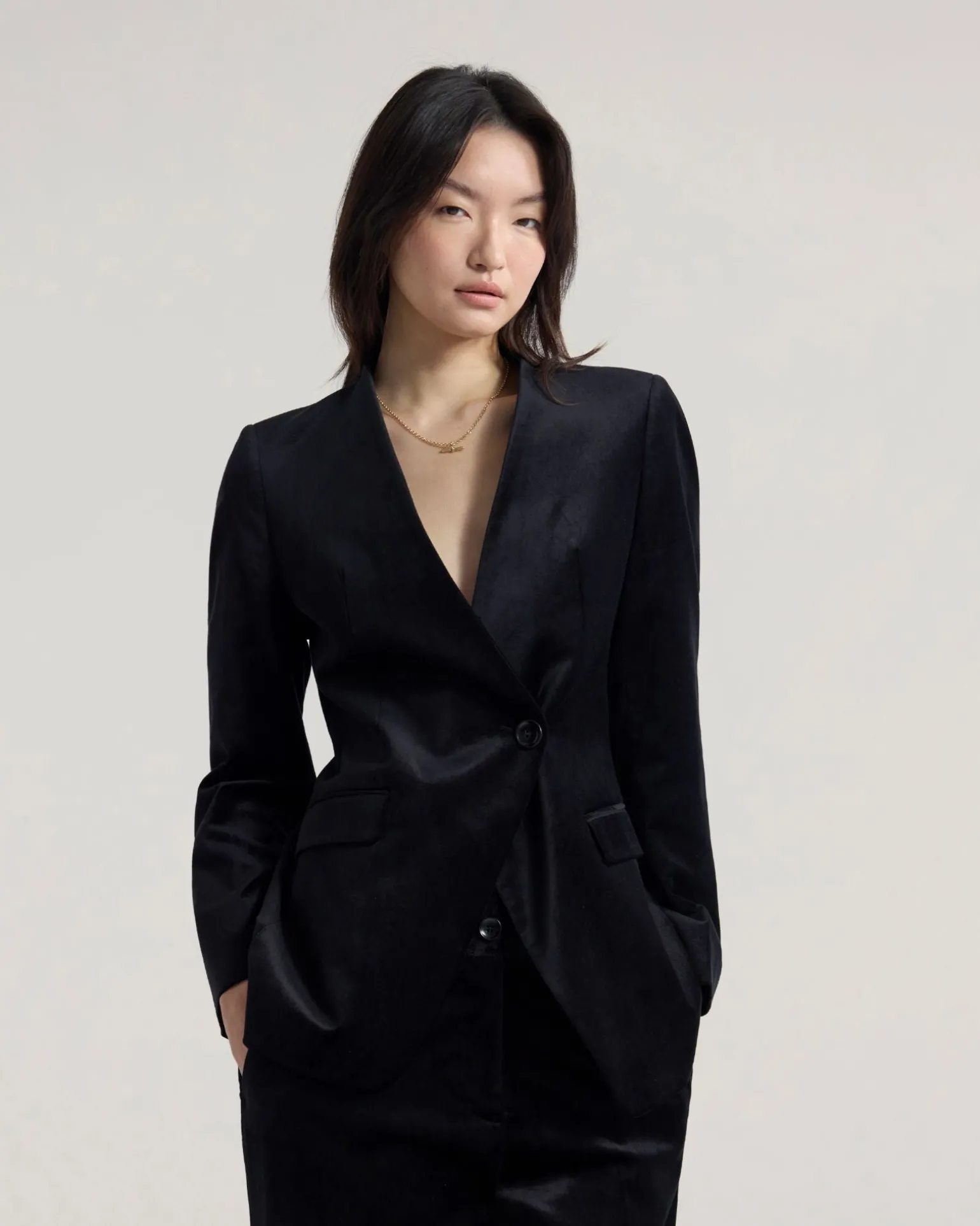 Raffi Velvet Collarless Blazer